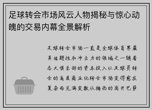 足球转会市场风云人物揭秘与惊心动魄的交易内幕全景解析